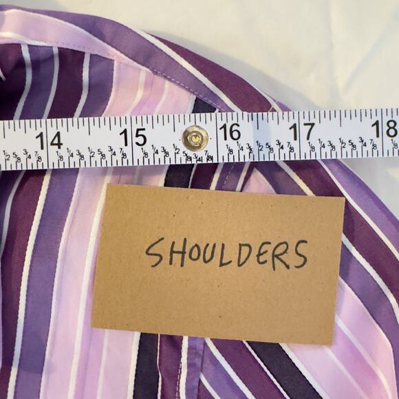 Faconnable Women's Striped Button Up Long Sleeved Shirt Size L Purple Cotton - Picture 5 of 8